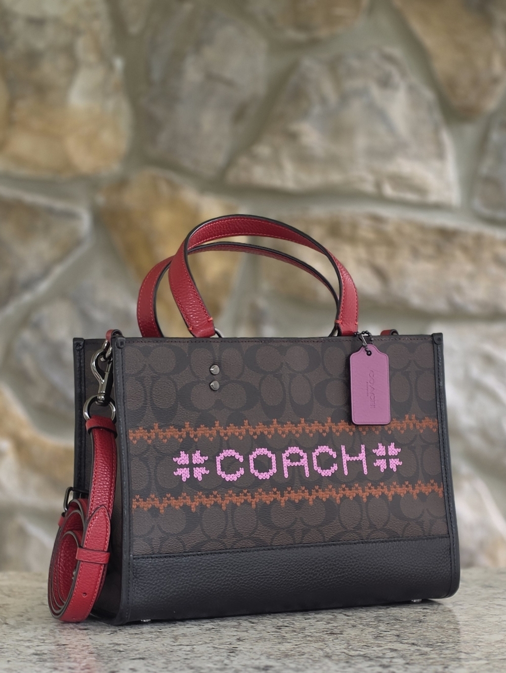 Coach Dempsey Fair Isle Carryall Signature Tote
